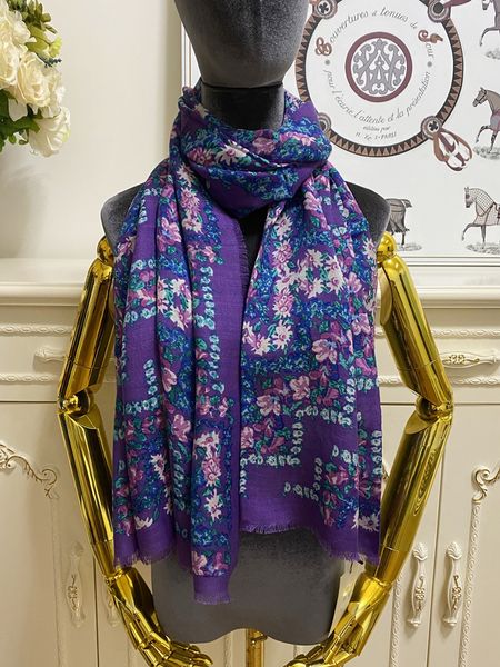 

women's long scarf scarves 55% silk 45% cashmere material thin and soft print letter flowers patten size 170cm -65cm, Blue;gray