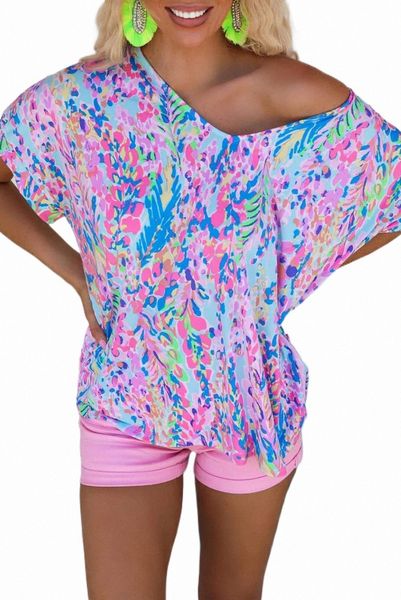 

sky blue loose painted floral tee 2023 new a5up#, White