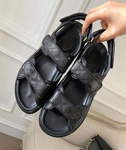 

2021 summer flat leather women039s sandals casual lattice hook and loop34426435966, Black