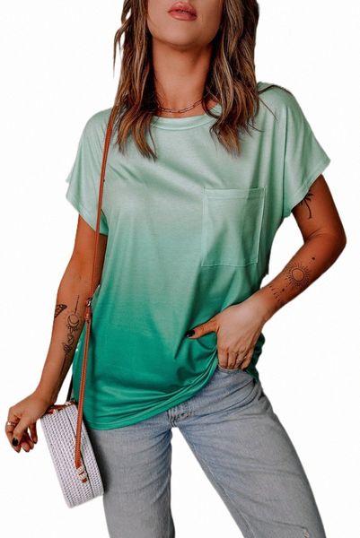 

green gradient color short sleeve t-shirt with pocket o6zr#, White