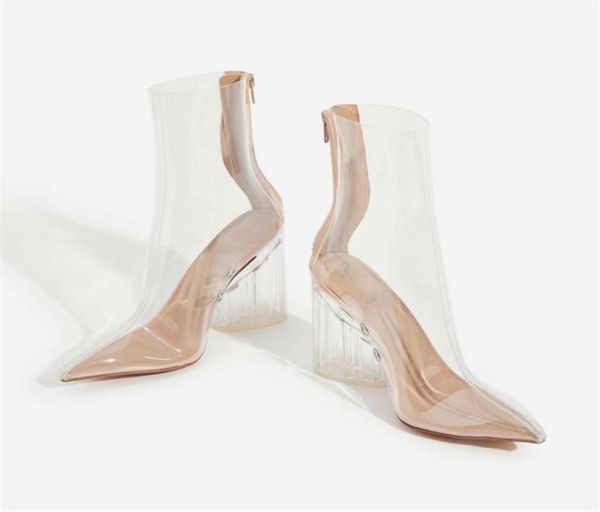

springautumn transparent clear pvc women ankle boots pointed toe high heels zipper boots size 3543 2105078500080, Black
