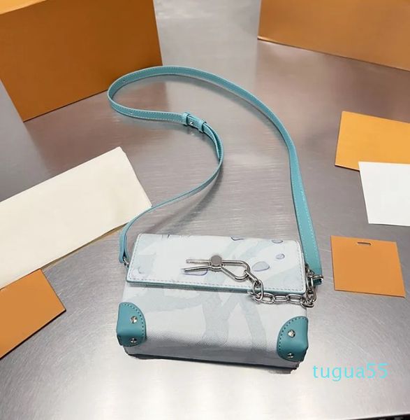 

Designer-Chain Box Bag Silver Hardware Buckle Flap Messenger Bag Designer Shoulder Bags Genuine Leather Splicing Colors Printed Pattern Lady Handbag, White