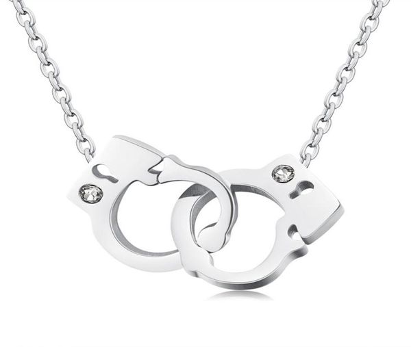 

stainless steel interlocking handcuff charm women necklace03966642, Silver