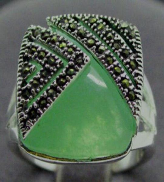 

fahion soft green jade marcasite 925 sterling silver jewelry ring size 7899433301