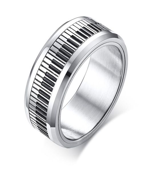 

men music piano keyboard ring stainless steel rotatable spinner rings for man boyfriend gifts silver tone rings9467006