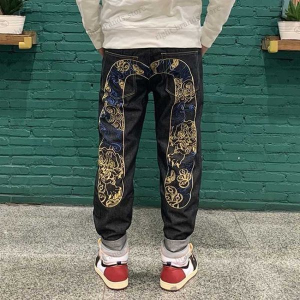 

men casual vintage clothes evisued jeans cargo pants harajuku streetwear embroidery hip hop baggy jeans y2k casual pants for t230519, Blue