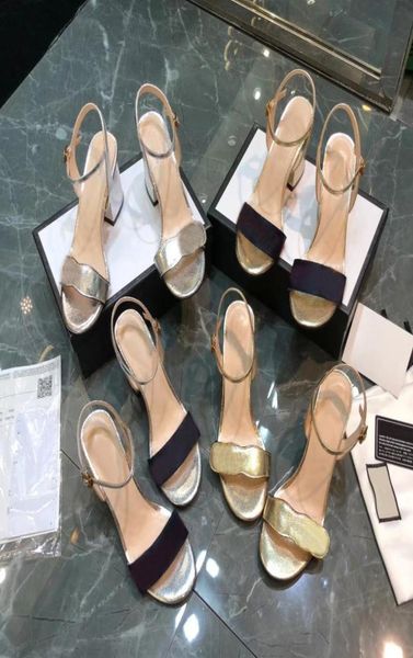 

classic high heeled sandals coarse heel leather suede woman shoes metal buckle parties highs heels belt buckles lady sandal s4213900, Black
