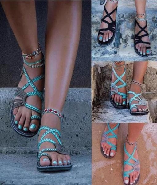 

ndals 2018 summer shoes casual flipflops flat woven sandals women beach shoes big size 35444213163, Black