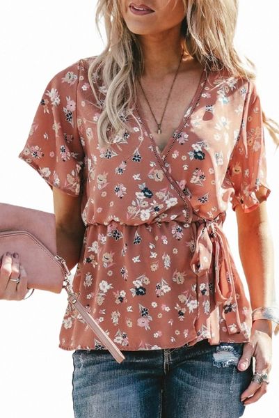 

floral print wrap waist tie 2023 new 43ex#, White