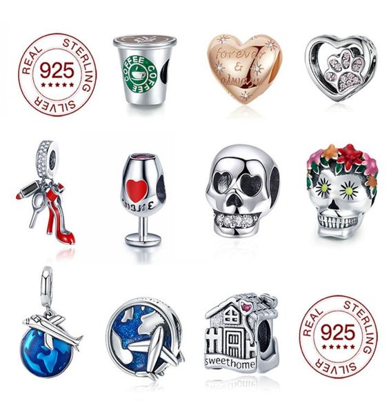 

925 silver jewelry charm coffee cup bead travel around the world pengdant fit pandora for8285101, Black