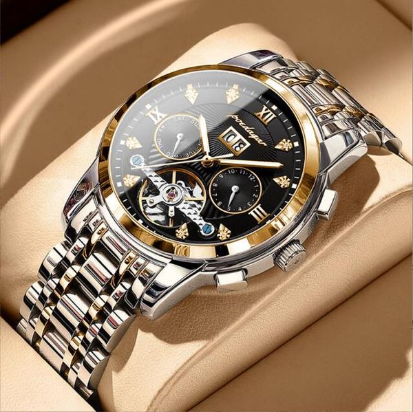

mens watch designer mine watch luxury watches maker gold steel champagne diamond automatic fashion wristwatch quartz-battery, Slivery;brown