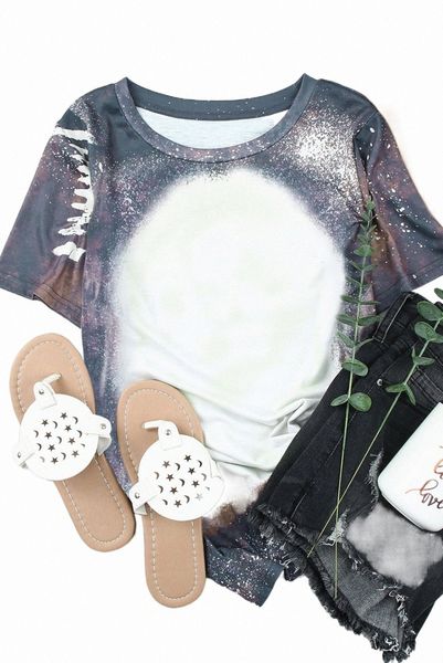 

multicolor crew neck bleached tie-dye basic tee c39d#, White