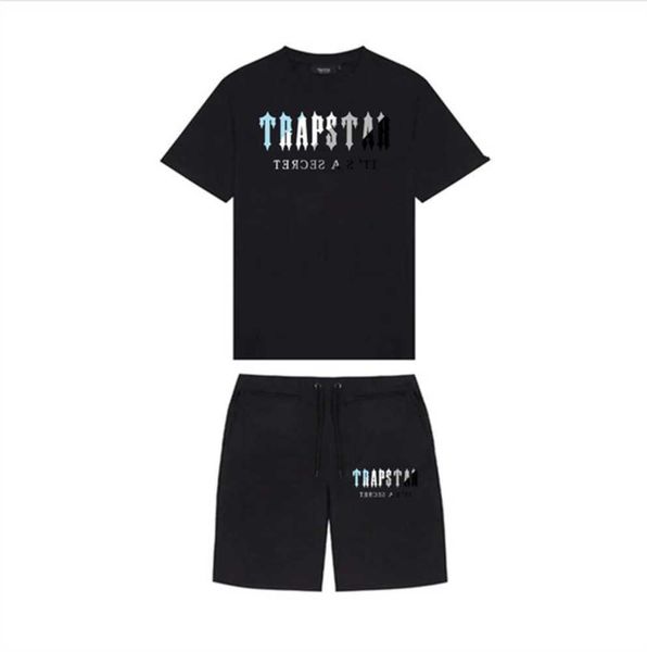 

men's t-shirts summer trapstar printed cotton t-shirt men beach shorts sets streetwear tracksuit sportswear men's 3ess, White;black