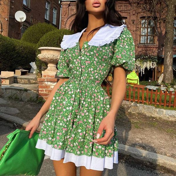 

basic casual dresses fandy lokar summer printed dresses women fashion slim mini dress women elegant prairie chic puff sleeve dresses female, Black;gray