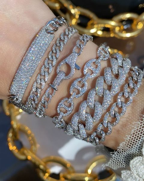 

chain design thin cz cuban link chain paved cubic zirconia lobster clasp iced out bling cuban bracelet for women 230519, Black