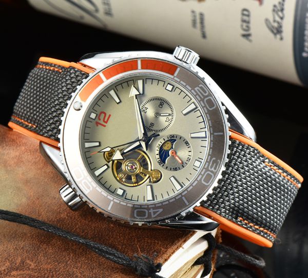 

omeg luxury mens watches automatic machinery watch brand designer clock black leather belt men fashion accessories holiday gifts hh05, Slivery;golden