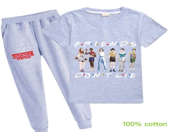 

2pcslot stranger things kids tshirt trousers 2piece cotton comfortable breathable o neck short sleeve friends dont lie kids c2897094, Blue