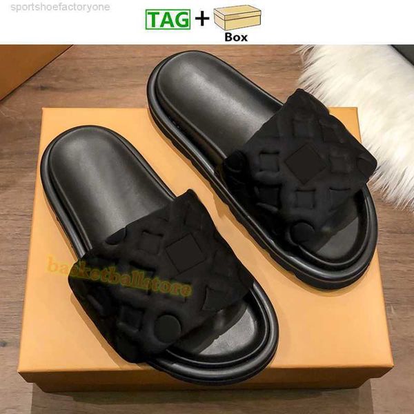 

pool pillow slippers summer comfort embossed mules slides nylon beach sandals triple black deep blue copper beige men women printed shoes