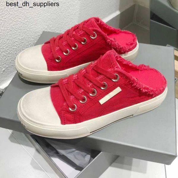 

paris baotou half slippers women's 2023 spring new korean edition made old canvas dirty casual board shoes external wearing slippers, Black