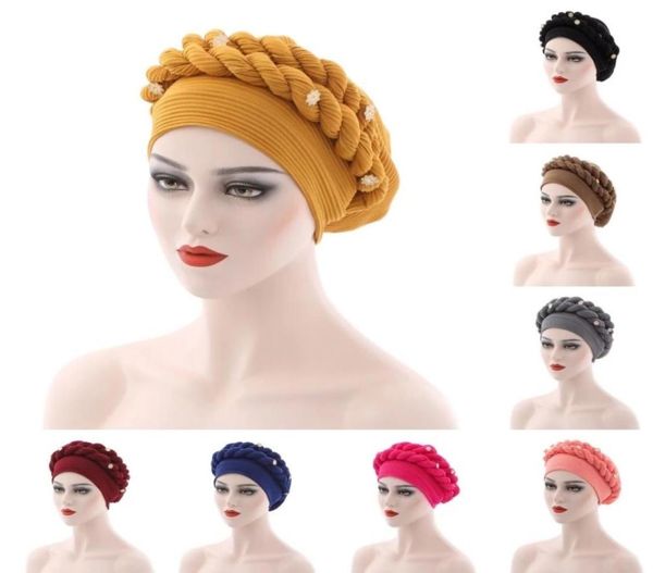 

beanies fashion headwear africa muslim women solid color woven braid turban hats nigeria wedding gele bonnet9916572, Blue;gray