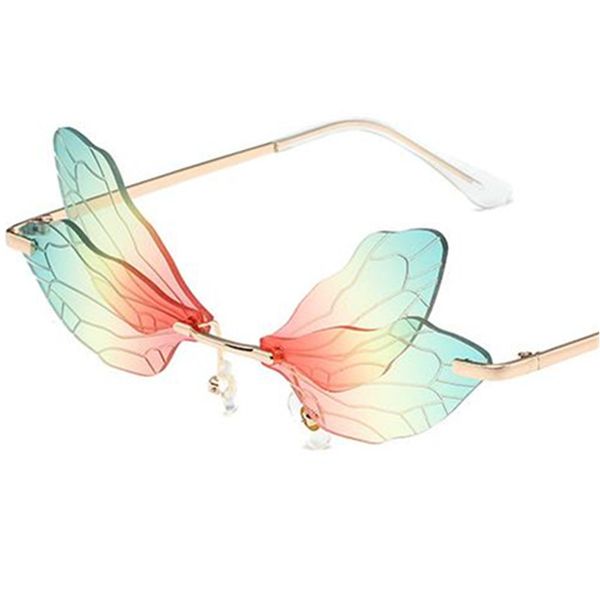 

fashion women rimless sunglasses dragonfly wing sun glases funny eyewaer alloy temples masquerade spectacles color lens eyeglasses, White;black
