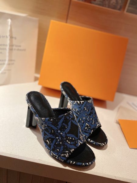 

with box embroidered fabric slides slippers black beige embroidery mules womens home flip flops casual sandals summer flat 0518