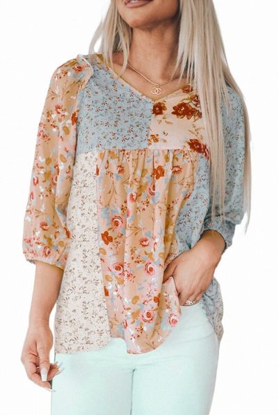 

multicolor v neck mixed floral babydoll 2023 new i9he#, White