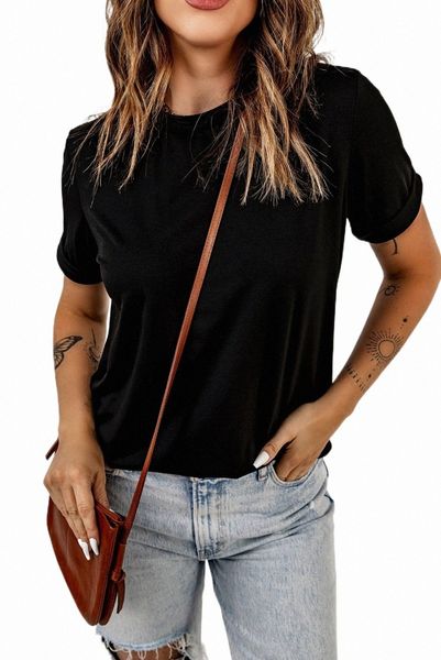 

black solid color crew neck tee 2023 new s6s3#, White