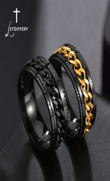 

letdiffery cool stainless steel rotatable men ring spinner chain punk women jewelry for party gift q07082680554, Silver
