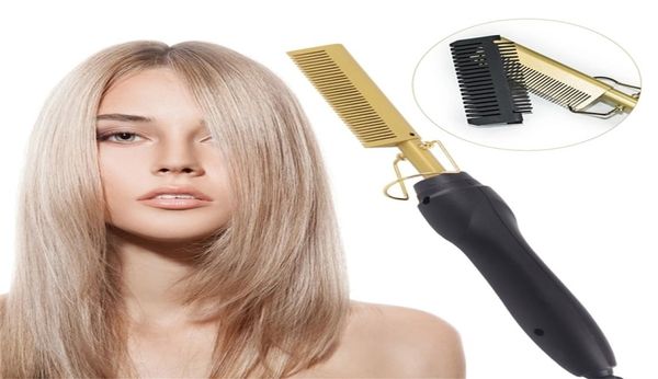 

2 in 1 comb straightener electric hair curler wet dry use flat irons heating for 2206236080343, Black