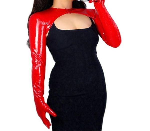 

five fingers gloves latex bolero gloves shine leather faux patent red jacket cropped shrug women long leather gloves wpu227 224421726, Blue;gray