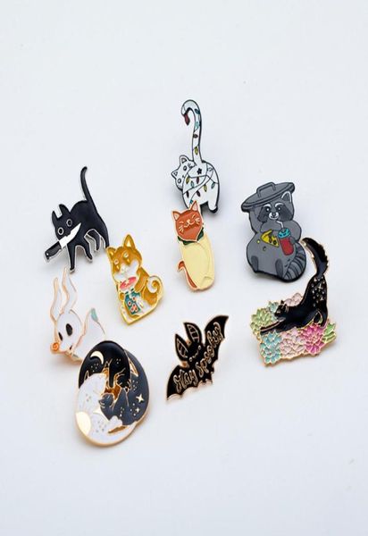 

kawaii succulent cat hard enamel pin fashion pastel flower cartoons black cats animal medal brooch jewelry unique gift7616921, Blue