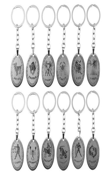 

12 constellations stainless steel keychains pisces aries leo virgo pendant key chain key rings vintage zodiac sign key holder gift2339277, Slivery;golden
