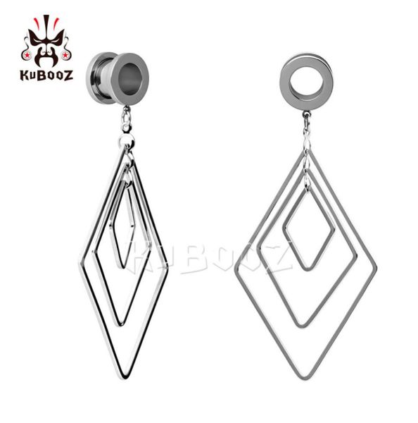 

kubooz piercing stainless steel rhombus dangle ear plugs and tunnels body jewelry ear gauges pair selling expander7610014, Slivery;golden