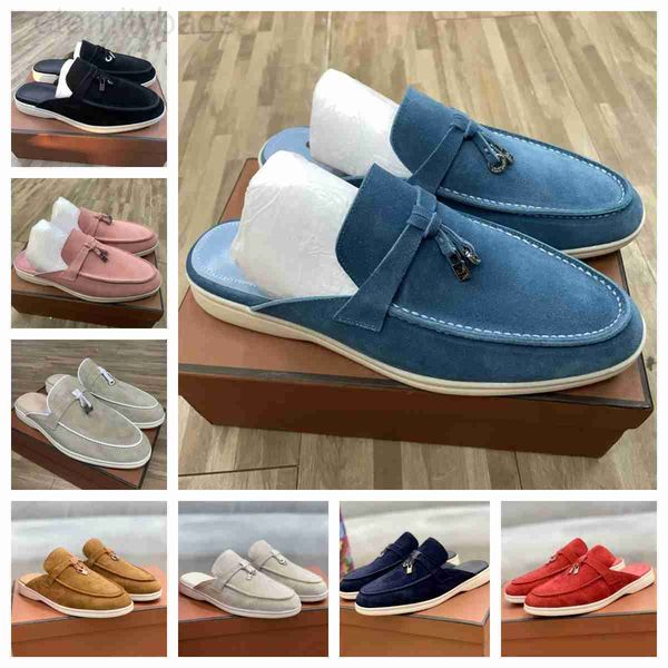 

luxury for womens loros piana casual slippers classic sandals loafers shoes flat slides slipper designers high elastic beef tendon bottom si, Black