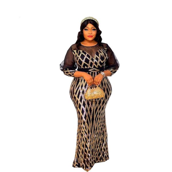 

plus size dresses size dress fashion women's sequins mesh long elegant evening party slim fitting large female clothing 230518, Black