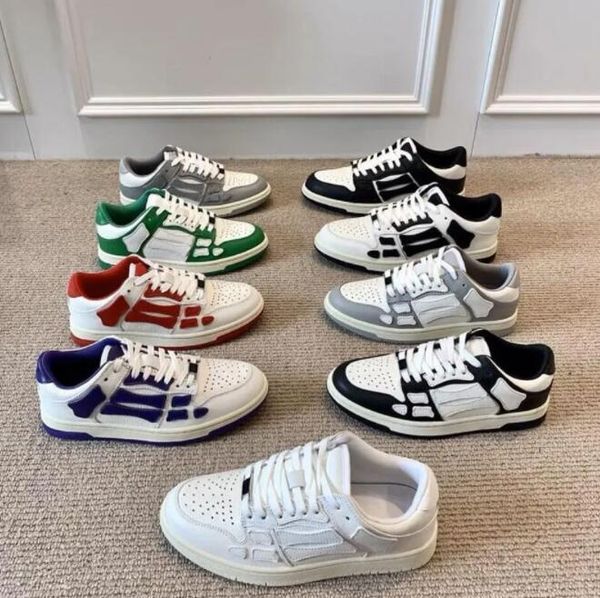 

designer skel low men women shoes bones hi leather skeleton sneakers luxury skeleton blue red white black green gray pink couple casual mens