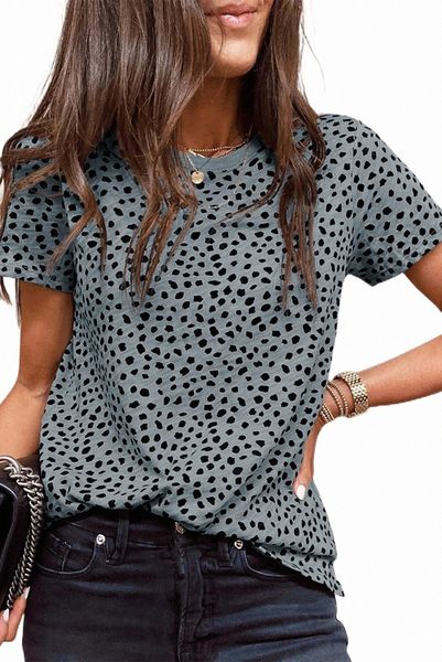 

gray cheetah print o-neck short sleeve t shirt v8wt#, White
