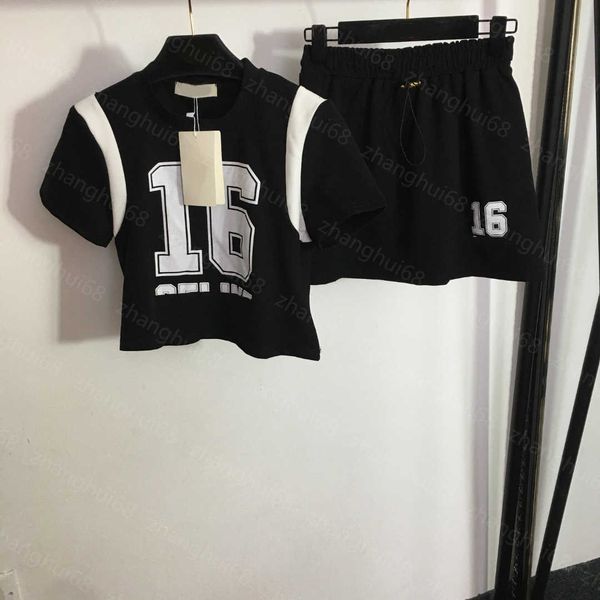 

23ss skirt set womens designer clothing number 16 letter printed short sleeve t-shirt elastic waist casual short half skirt sets womens clot, White