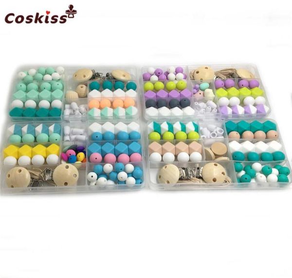 

diy baby nursing teether accessories mix color geometry hexagonal and round silicone beads pacifier clips breakaway safety clasp w6946376