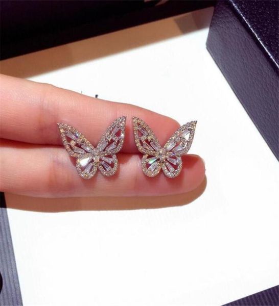 

ins selling luxury jewelry 925 sterling silver pave white sapphire cz diamond gemstones party popular women bow stud earring g4206614, Golden;silver