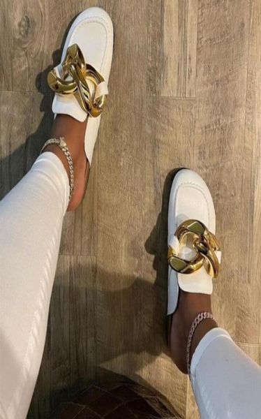 

fashion thick soles with metal chain head slippers lazy shoes6321846, Black