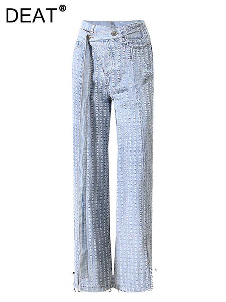 

capris deat 2023 autumn women's pants new fashion solid color button temperament high waist denim distressed versatile 7yz552, Black;white