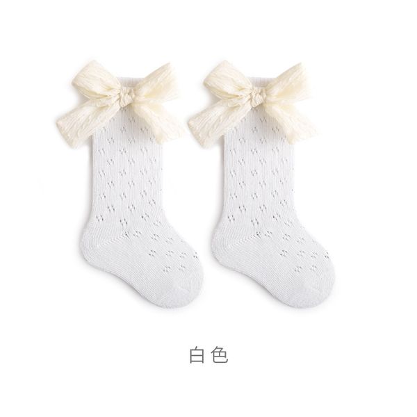 

2023 summer new baby socks thin loose mouth loop moving hollow mesh girls' bow princess mid length socks, Pink;yellow