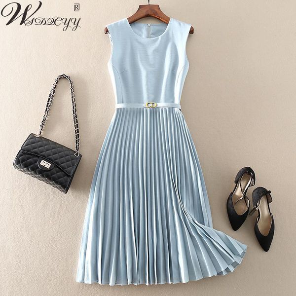 

basic casual dresses women fashion o-neck pleated dress streetwear summer sleeveless elegant bodycon dress high quallity solid suit dress wi, Black;gray