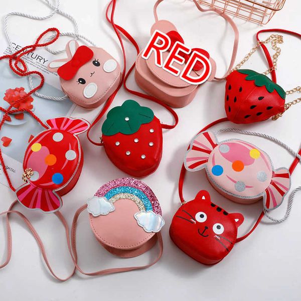 

cute children's pu leather red messenger bag cute girl cartoon shoulder bag princess accessories mini coin wallet handbag