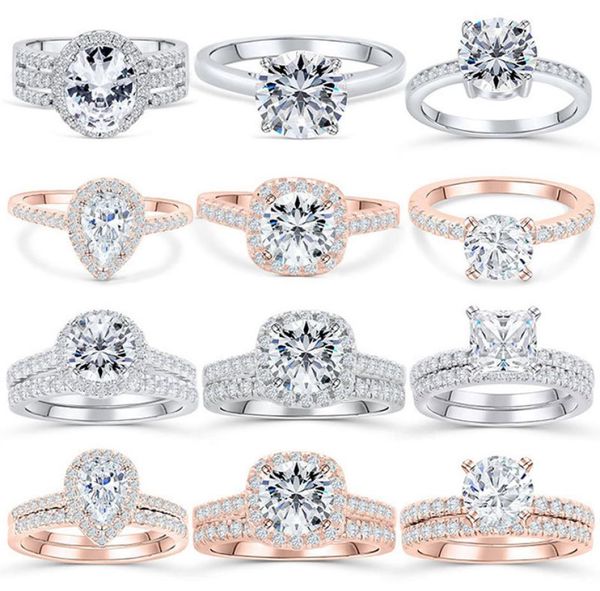 

925 sterling silver wedding ring sets cubic zirconia rings women engagement wedding rings jewellry8465292, Slivery;golden