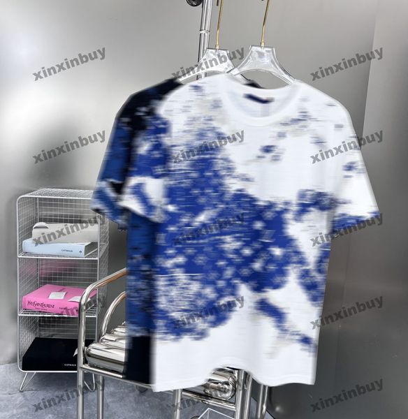 

xinxinbuy men designer tee t shirt 23ss tie dye print 1854 short sleeve cotton women black white blue s-2xl, Black;brown