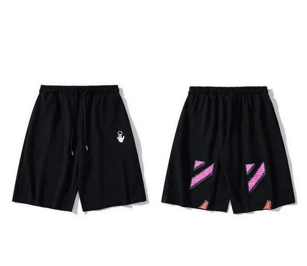 

designer offes fashion men's shorts summer brand luxury casual sports pants loose arrow printed reflective stripe short black gym sweat, White;black