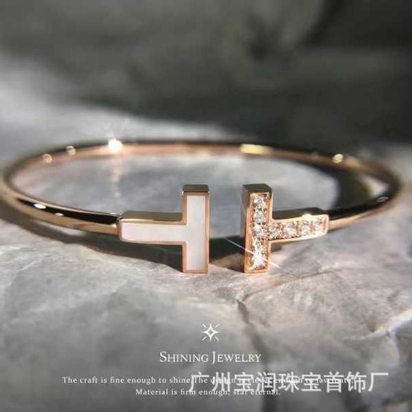 

designer new tiffay double t bracelet light luxury versatile fashion trend s925 sterling silver diamond white fritillaria open bracelet, Golden;silver